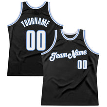 Load image into Gallery viewer, Custom Black White-Light Blue Authentic Throwback Basketball Jersey
