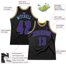 Load image into Gallery viewer, Custom Black Purple-Light Blue Authentic Throwback Basketball Jersey
