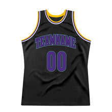 Load image into Gallery viewer, Custom Black Purple-Light Blue Authentic Throwback Basketball Jersey
