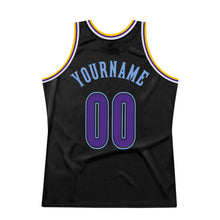 Load image into Gallery viewer, Custom Black Purple-Light Blue Authentic Throwback Basketball Jersey
