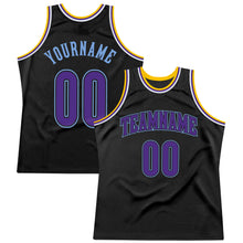 Load image into Gallery viewer, Custom Black Purple-Light Blue Authentic Throwback Basketball Jersey
