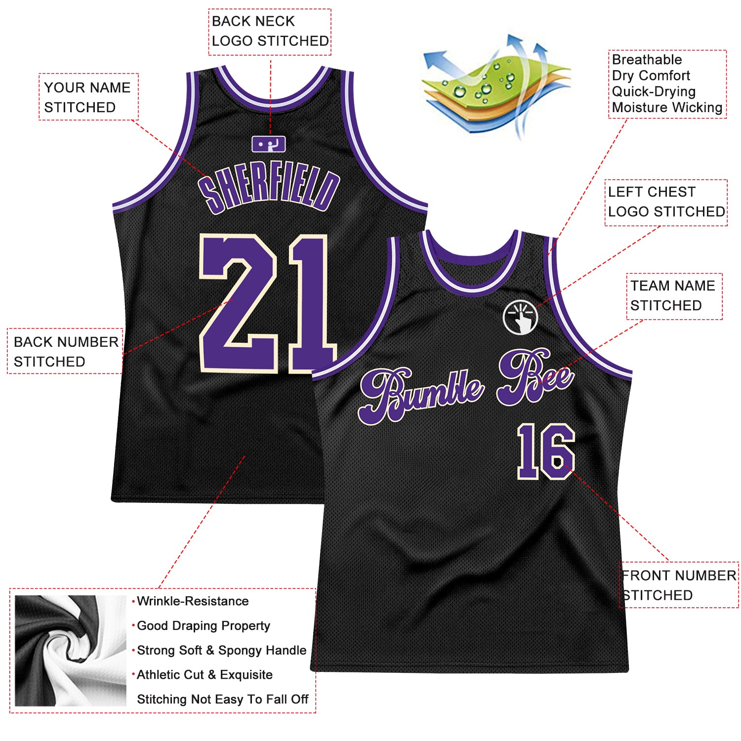 Sale Build Cream Basketball Authentic Black Throwback Jersey Purple –  CustomJerseysPro