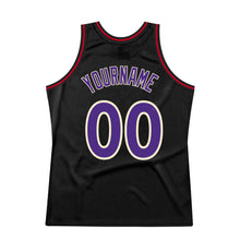 Load image into Gallery viewer, Custom Black Purple-Red Authentic Throwback Basketball Jersey
