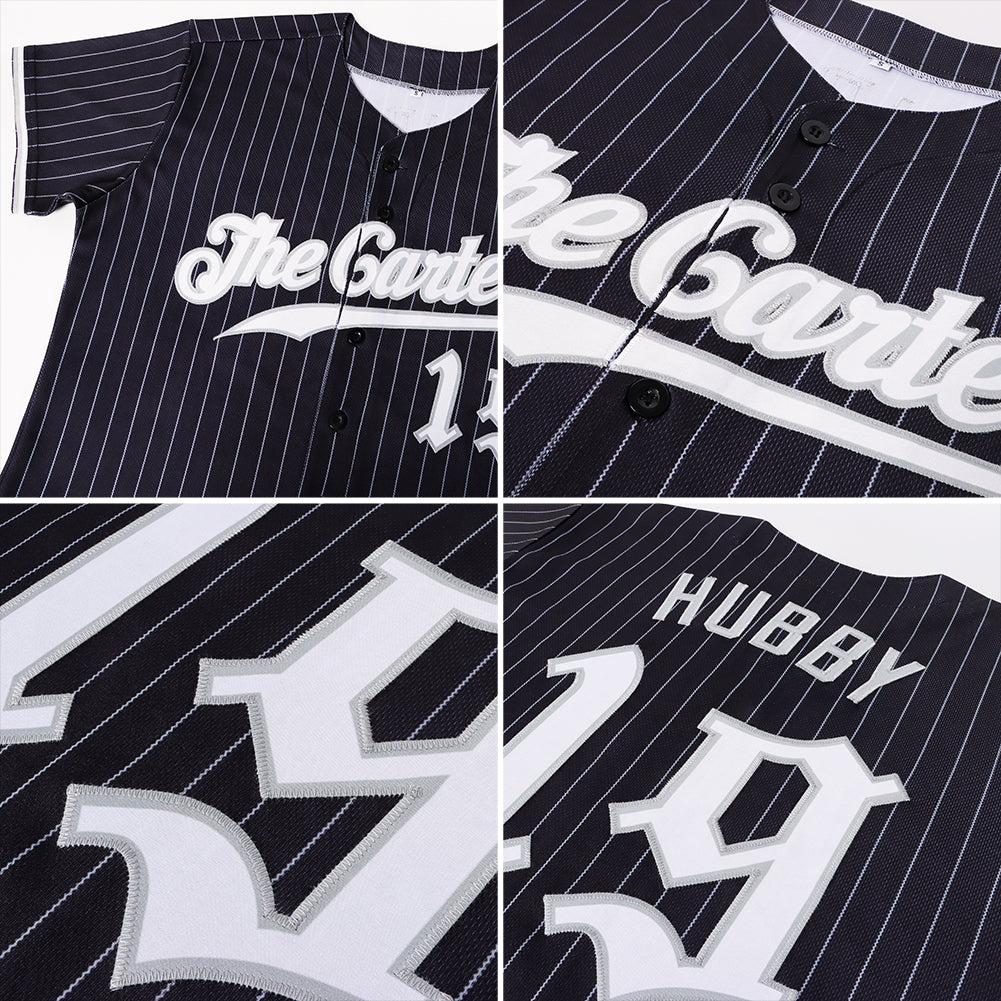 Custom Black White Pinstripe Black-White Authentic Basketball