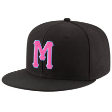Laden Sie das Bild in den Galerie-Viewer, Custom Black Pink-Powder Blue Stitched Adjustable Snapback Hat

