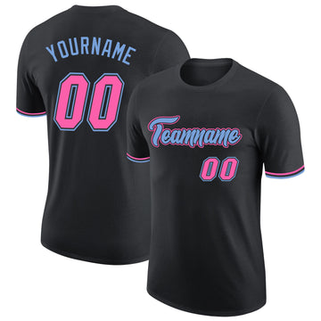 Custom Black Pink-Light Blue Performance T-Shirt