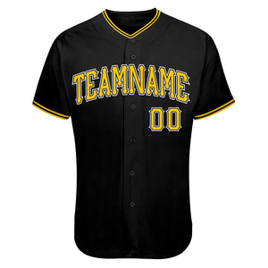 Custom Black Gold-White Authentic Skull Fashion Baseball Jersey