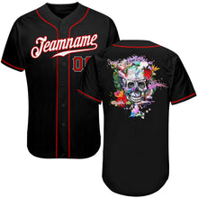 Laden Sie das Bild in den Galerie-Viewer, Custom Black White-Red Authentic Skull Fashion Baseball Jersey
