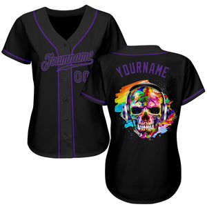 Custom Black Black-Purple Authentic Skull Fashion Baseball Jersey