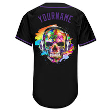 Laden Sie das Bild in den Galerie-Viewer, Custom Black Black-Purple Authentic Skull Fashion Baseball Jersey
