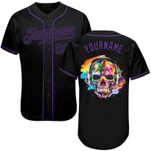 Laden Sie das Bild in den Galerie-Viewer, Custom Black Black-Purple Authentic Skull Fashion Baseball Jersey
