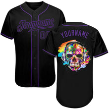 Загрузить изображение в средство просмотра галереи, Custom Black Black-Purple Authentic Skull Fashion Baseball Jersey
