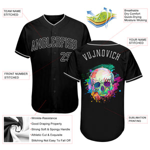 Custom Black Black-Gray Authentic Skull Fashion Baseball Jersey