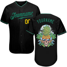 Load image into Gallery viewer, Custom Black Kelly Green-Gold Authentic Skull Pineapple Head Baseball Jersey
