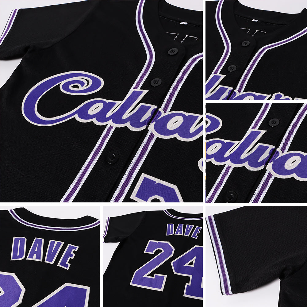 black and purple baseball jersey