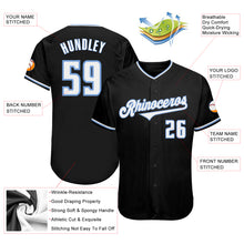 Laden Sie das Bild in den Galerie-Viewer, Custom Black White-Light Blue Authentic Baseball Jersey
