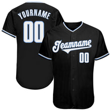 Laden Sie das Bild in den Galerie-Viewer, Custom Black White-Light Blue Authentic Baseball Jersey
