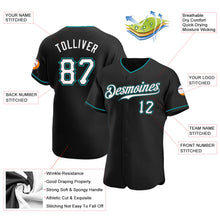 Laden Sie das Bild in den Galerie-Viewer, Custom Black White-Teal Authentic Baseball Jersey
