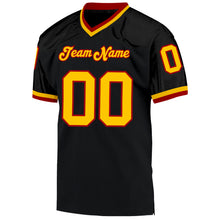 Load image into Gallery viewer, Custom Black Gold-Red Mesh Authentic Throwback Football Jersey
