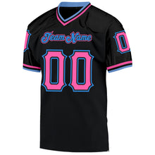 Load image into Gallery viewer, Custom Black Pink-Powder Blue Mesh Authentic Throwback Football Jersey
