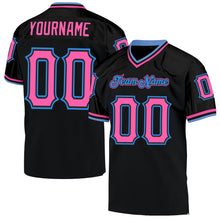 Load image into Gallery viewer, Custom Black Pink-Powder Blue Mesh Authentic Throwback Football Jersey
