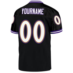 Custom Black White-Purple Mesh Authentic Throwback Football Jersey