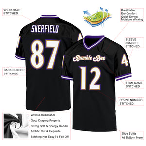 Custom Black White-Purple Mesh Authentic Throwback Football Jersey