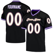 Laden Sie das Bild in den Galerie-Viewer, Custom Black White-Purple Mesh Authentic Throwback Football Jersey
