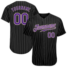 Load image into Gallery viewer, Custom Black White Pinstripe Purple-White Authentic Baseball Jersey
