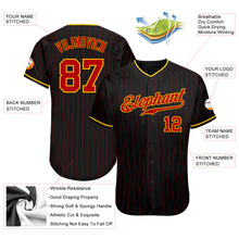 Load image into Gallery viewer, Custom Black Red Pinstripe Red-Gold Authentic Baseball Jersey
