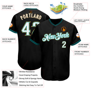 Custom Black White-Teal Authentic Baseball Jersey