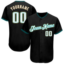 Laden Sie das Bild in den Galerie-Viewer, Custom Black White-Teal Authentic Baseball Jersey

