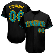 Загрузить изображение в средство просмотра галереи, Custom Black Teal-Gold Authentic Baseball Jersey
