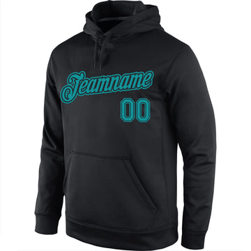 Custom Stitched Black Aqua Sports Pullover Sweatshirt Hoodie