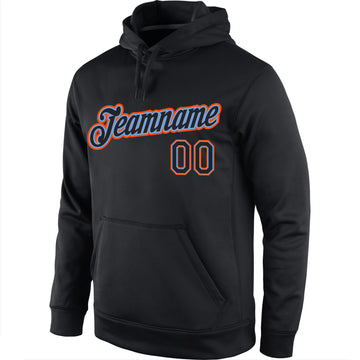 Custom Stitched Black Black-Orange Sports Pullover Sweatshirt Hoodie