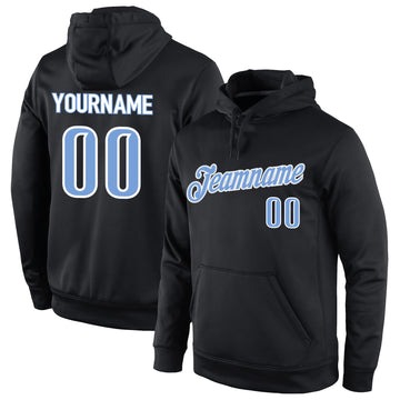 Custom Stitched Black Light Blue-White Sports Pullover Sweatshirt Hoodie