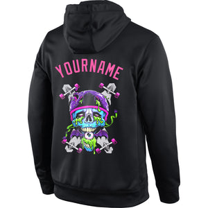 Custom Stitched Black Pink-Light Blue 3D Skull Fashion Sports Pullover Sweatshirt Hoodie