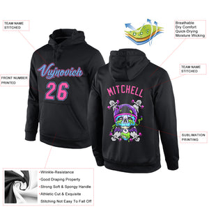 Custom Stitched Black Pink-Light Blue 3D Skull Fashion Sports Pullover Sweatshirt Hoodie