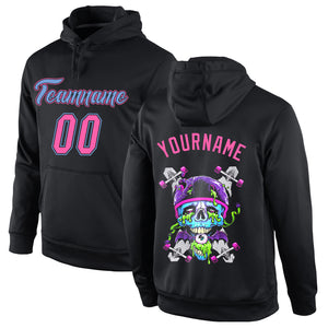 Custom Stitched Black Pink-Light Blue 3D Skull Fashion Sports Pullover Sweatshirt Hoodie