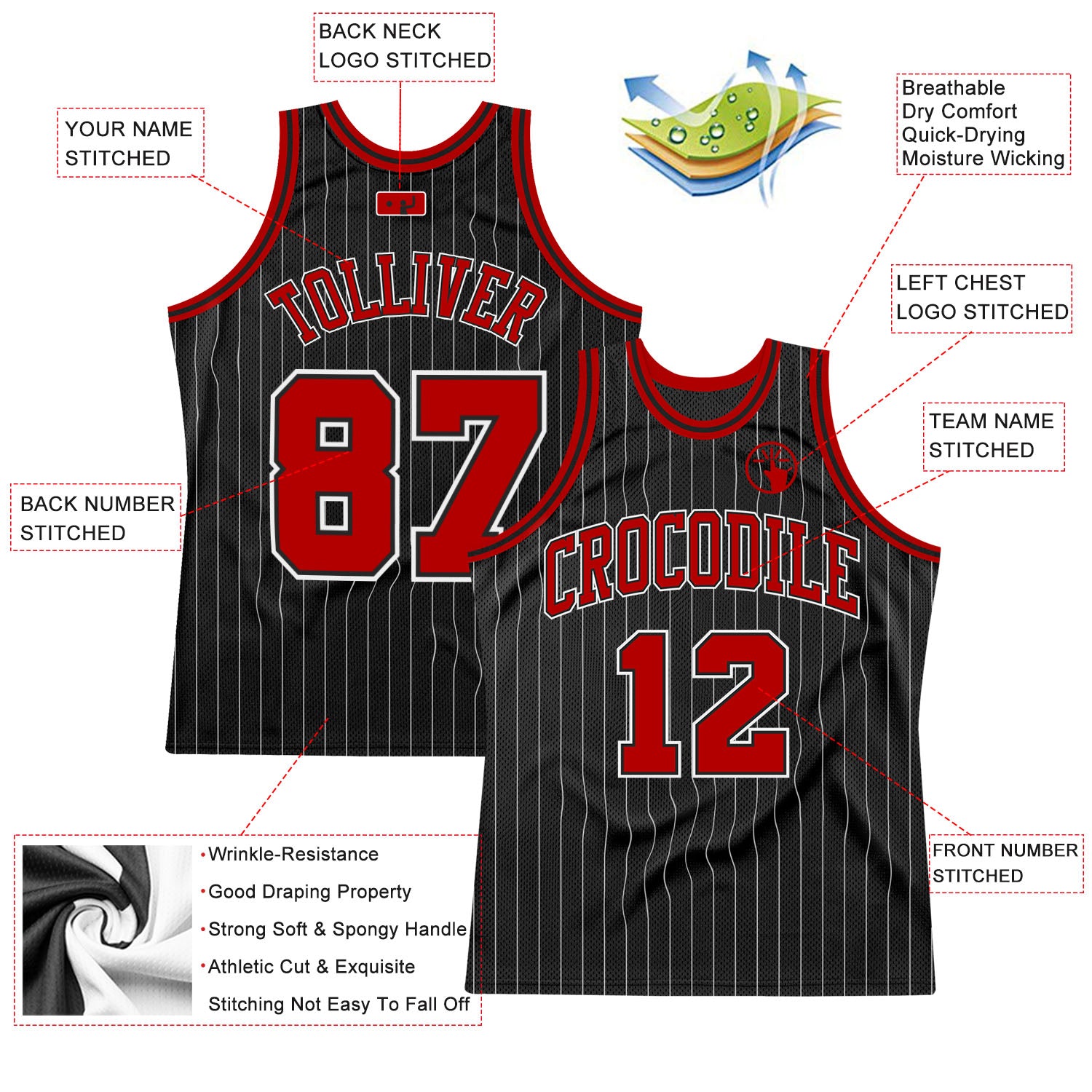 Cheap Custom Gray Black Pinstripe Red-White Authentic Basketball Jersey  Free Shipping – CustomJerseysPro