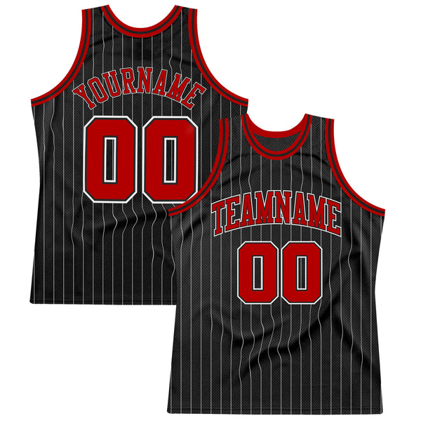 Cheap Custom Red White Pinstripe Black-White Authentic Basketball Jersey Free Shipping – CustomJerseysPro