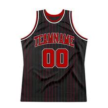 Charger l&#39;image dans la galerie, Custom Black Red Pinstripe Red-White Authentic Basketball Jersey
