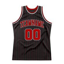 Load image into Gallery viewer, Custom Black Red Pinstripe Red-White Authentic Basketball Jersey
