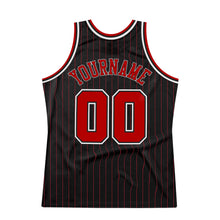 Charger l&#39;image dans la galerie, Custom Black Red Pinstripe Red-White Authentic Basketball Jersey
