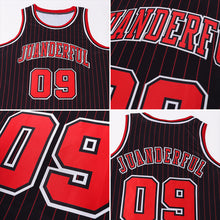 Charger l&#39;image dans la galerie, Custom Black Red Pinstripe Red-White Authentic Basketball Jersey
