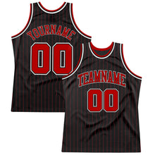 Charger l&#39;image dans la galerie, Custom Black Red Pinstripe Red-White Authentic Basketball Jersey
