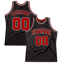 Load image into Gallery viewer, Custom Black Red Pinstripe Red-White Authentic Basketball Jersey

