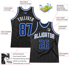Load image into Gallery viewer, Custom Black White Pinstripe Royal-White Authentic Basketball Jersey
