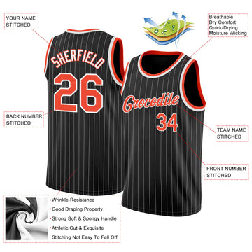 Custom Black White Pinstripe Orange-White Authentic Basketball Jersey