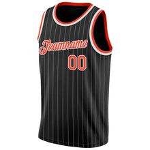 Laden Sie das Bild in den Galerie-Viewer, Custom Black White Pinstripe Orange-White Authentic Basketball Jersey
